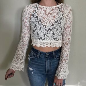 Lace Bell Sleeve Crop Top